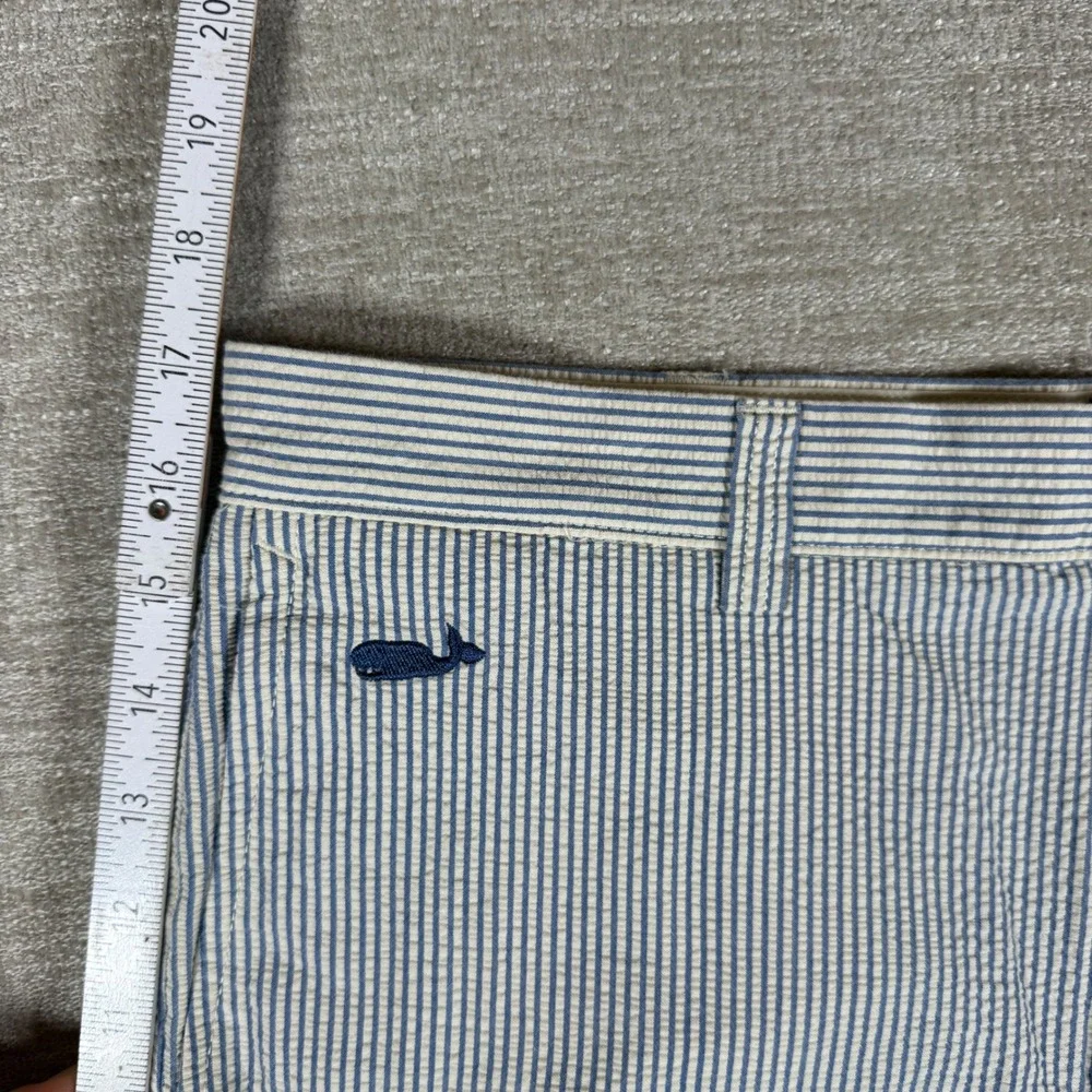 J. Crew‎ Gramercy Shorts Mens 33/8 Blue White Whale Embroidered Seersucker